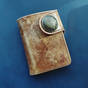 Cartera de motociclista con anillo para cadena o cordón, cartera occidental de viaje curtida vegetal