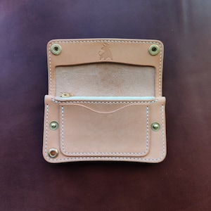 Cartera mini camionero de cuero natural curtido vegetal, cartera compacta de lujo
