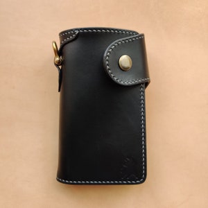 Cartera de motociclista con anilla para cadena o cordón, cartera de viaje estilo western curtida vegetal