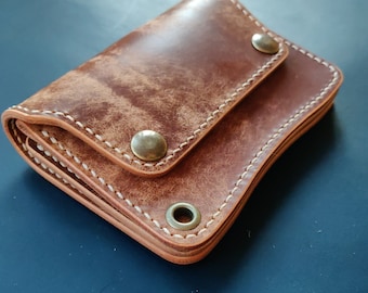 Handmade Leather Mini Trucker Wallet With Chain Ring - Etsy