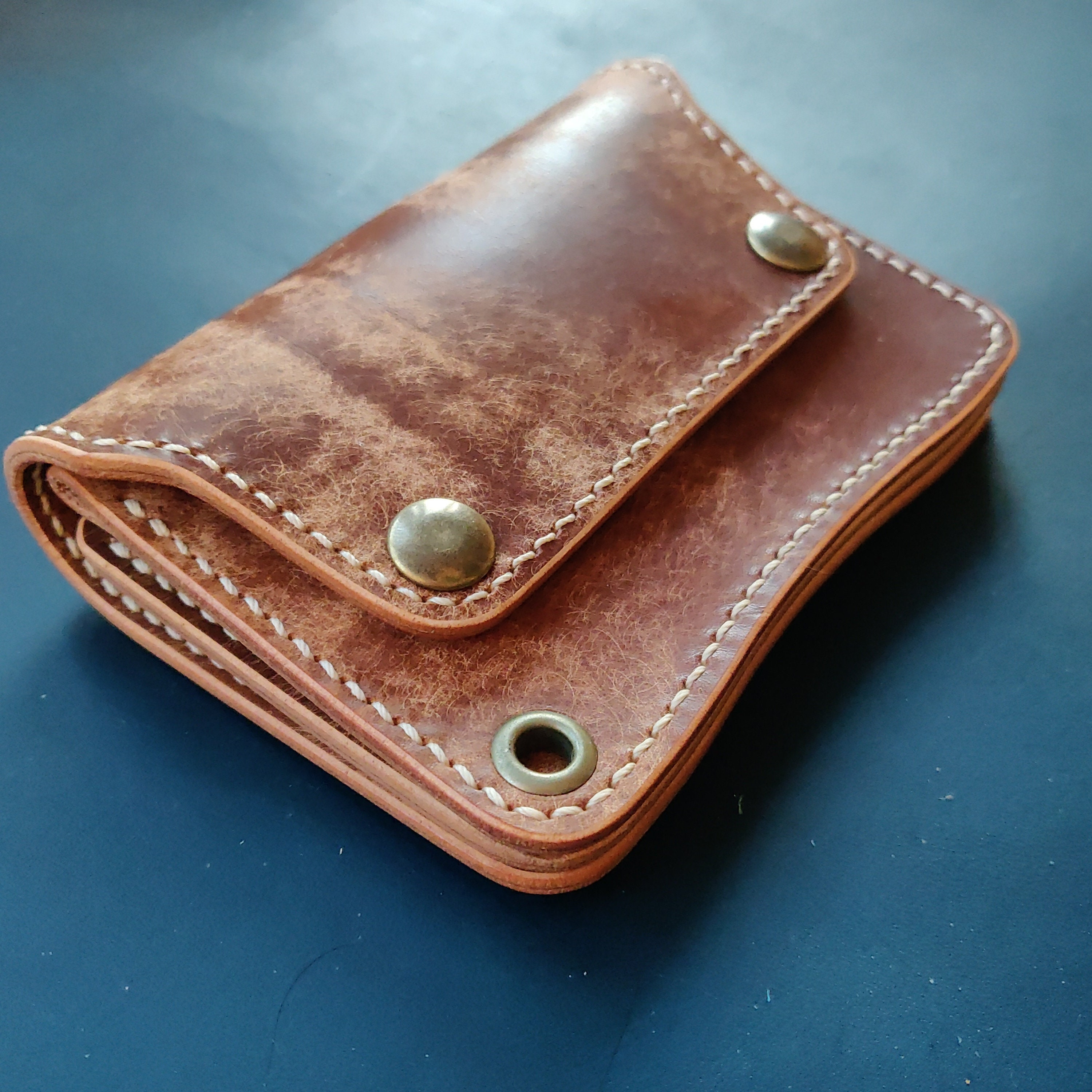 Handmade Leather Mini Trucker Wallet With Chain Ring - Etsy