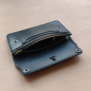 Long Trucker Leather Wallet With A Hole For Chain Or Lanyard , Handmade Wallet For Rider, Biker or Trucker zdjęcie 5