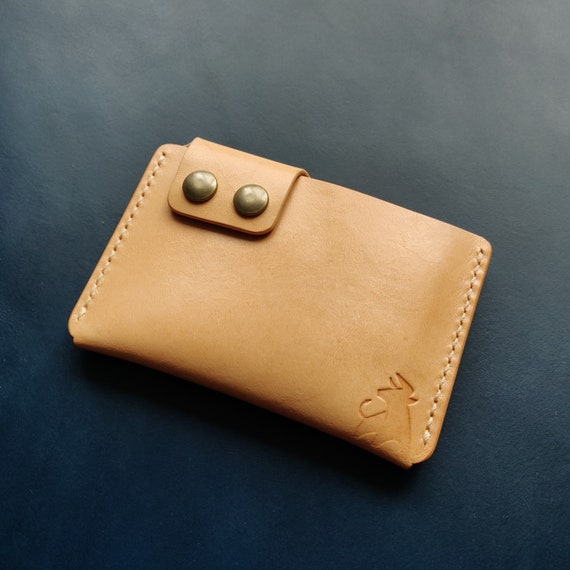 Handmade Leather Card Holder: Slim Minimalist Wallet With Snaps