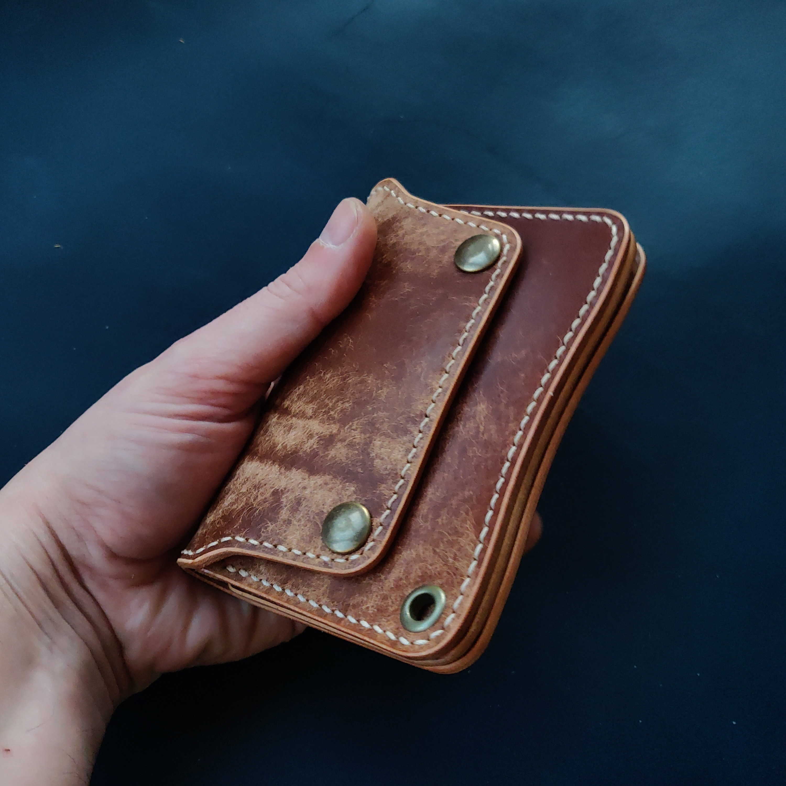 Handmade Leather Mini Trucker Wallet With Chain Ring - Etsy