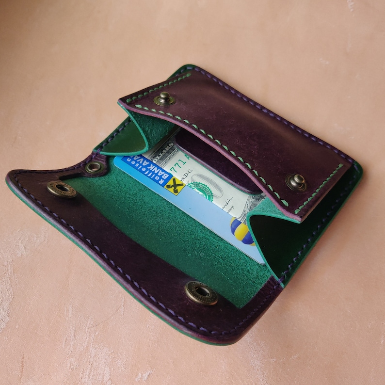 Cartera compacta de cuero hecha a mano de estilo japonés con monedero, tarjetero de cuero y portamonedas imagen 9