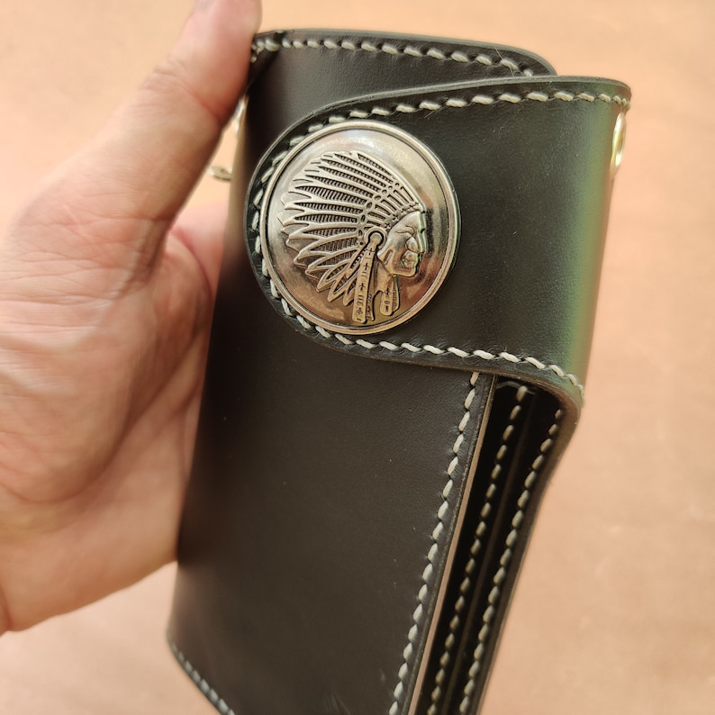 Biker Wallet With A Ring For Chain Or Lanyard, Veg Tanned Travel Western Wallet image 10