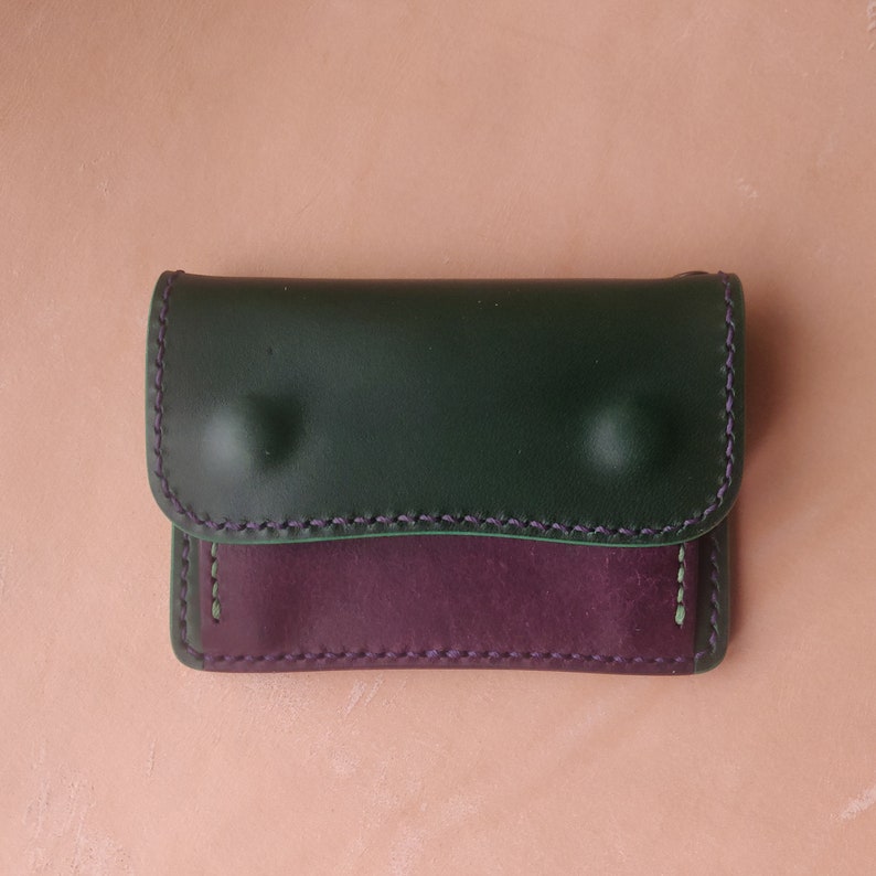 Cartera compacta de cuero hecha a mano de estilo japonés con monedero, tarjetero de cuero y portamonedas imagen 1