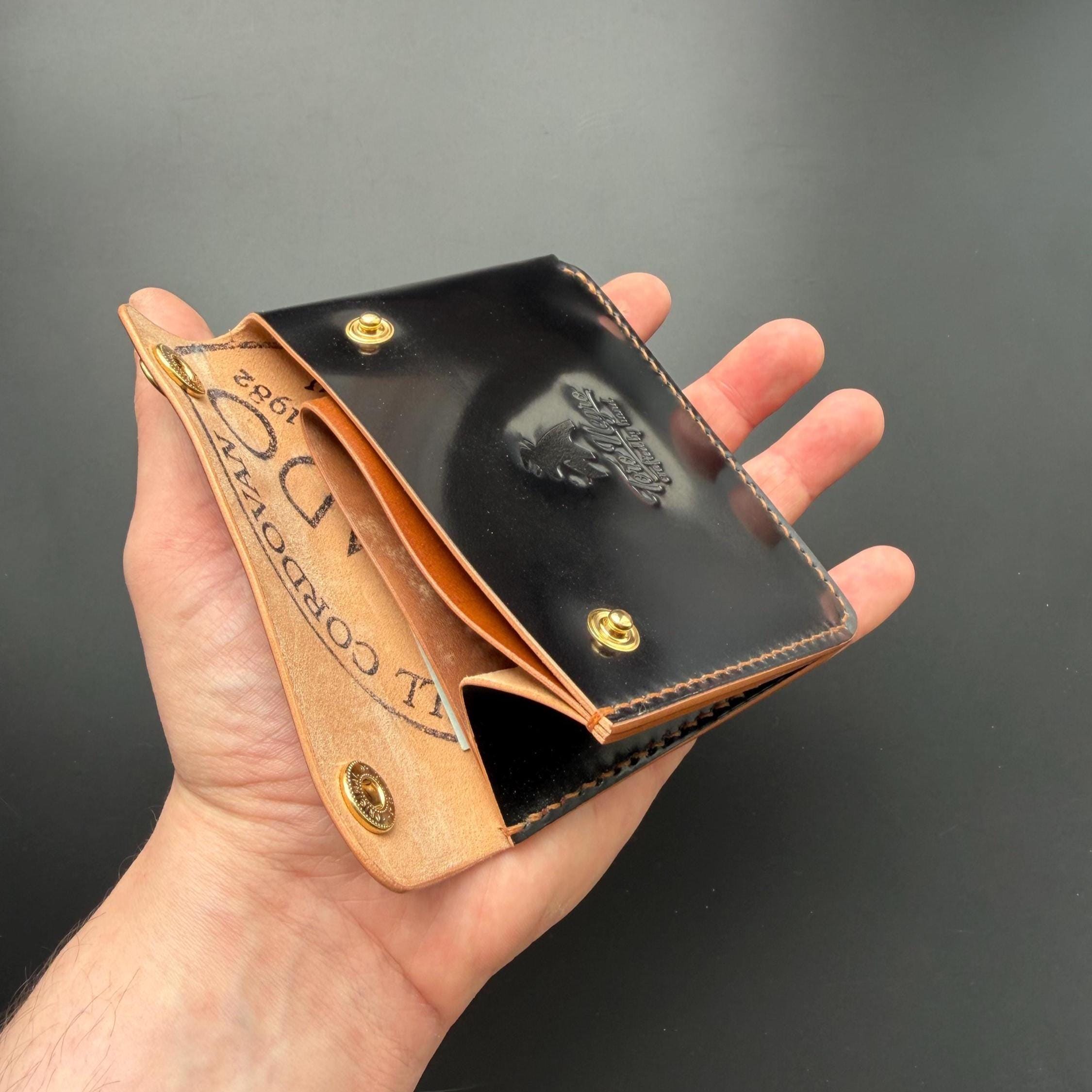 Rocado Shell Cordovan EDC Snap Flap Wallet – Black, Handstitched