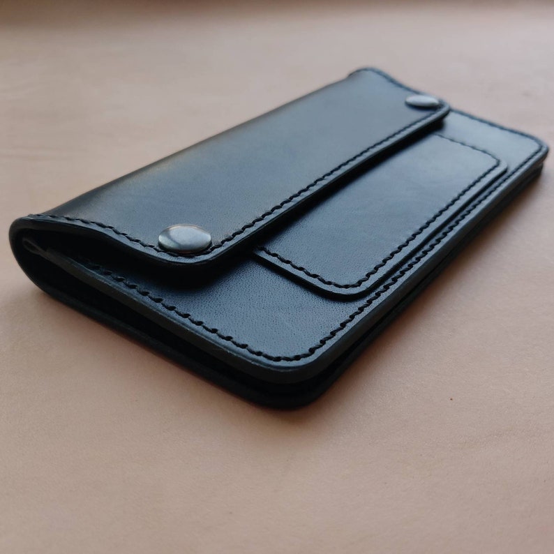 Long Trucker Leather Wallet With A Hole For Chain Or Lanyard , Handmade Wallet For Rider, Biker or Trucker zdjęcie 6