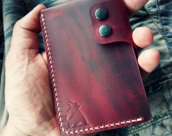 Leather Card Holder, Distressed Leather Pocket Mini Wallet, Minimalist Card Holder Case