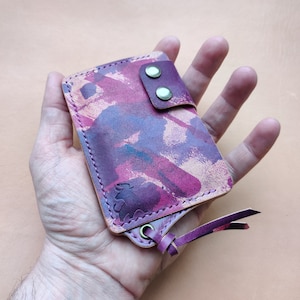 Porte-cartes Rocado Shell Cordovan en cuir inversé avec anneau pour chaîne ou cordon, mini portefeuille de poche, porte-cartes minimaliste