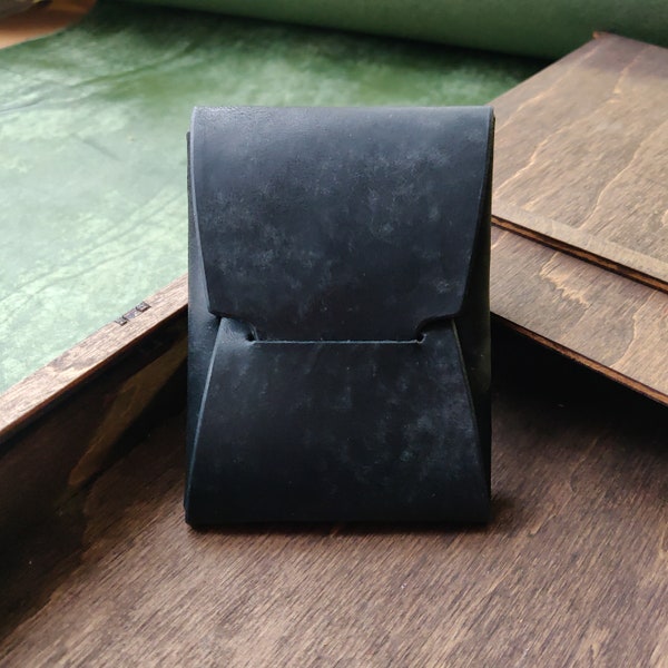 Portefeuille de cartes en cuir sans couture, portefeuille minimaliste Origami, étui porte-cartes EDC