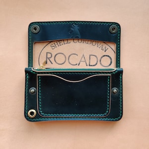 Rocado Shell Cordovan Mini Trucker Brieftasche, Luxus Kompakt Brieftasche