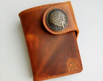 Biker Wallet With Decorative Concho Button, Trucker Wallet With Ring For Chain or Lanyard, Travel Western Wallet