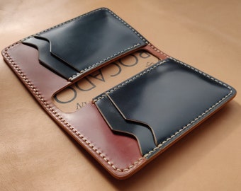 Shell Cordovan Wallet, Vertical Leather Bifold Wallet, Minimalist Slim Luxury Wallet