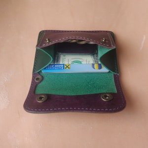 Cartera compacta de cuero hecha a mano de estilo japonés con monedero, tarjetero de cuero y portamonedas imagen 3