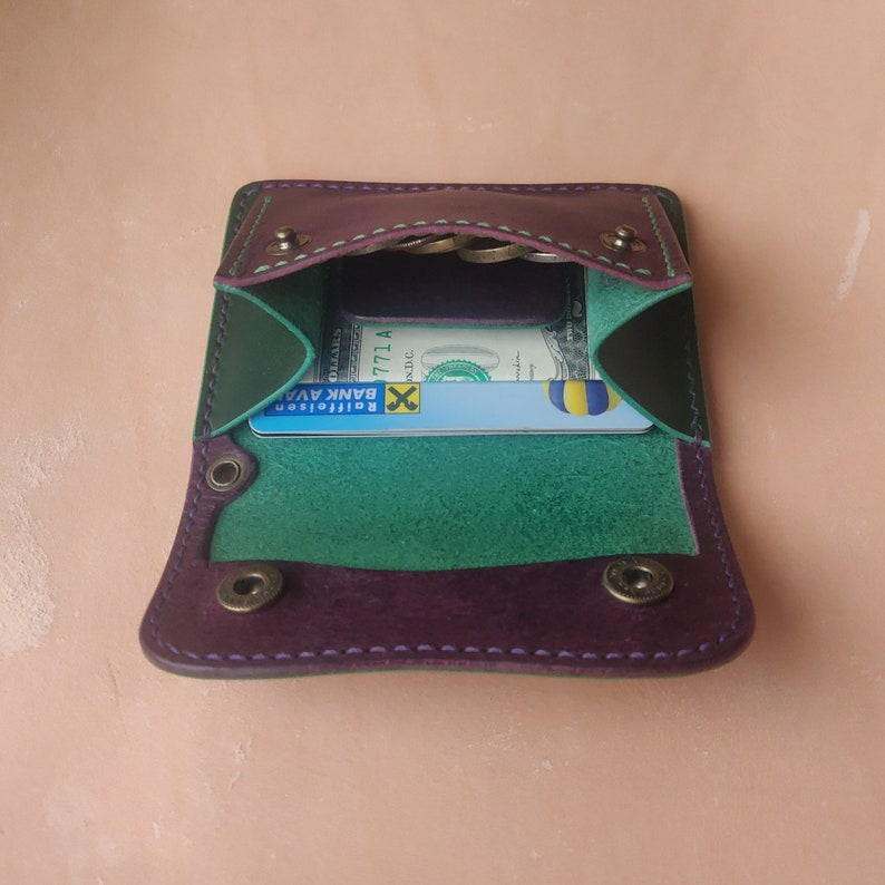 Cartera compacta de cuero hecha a mano de estilo japonés con monedero, tarjetero de cuero y portamonedas imagen 3