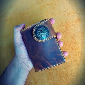 Biker Wallet With Decorative Concho Button, Trucker Wallet With Ring For Chain or Lanyard, Travel Western Wallet image 2