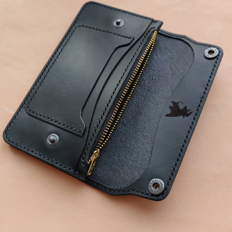 Long Trucker Leather Wallet With A Hole For Chain Or Lanyard , Handmade Wallet For Rider, Biker or Trucker zdjęcie 3