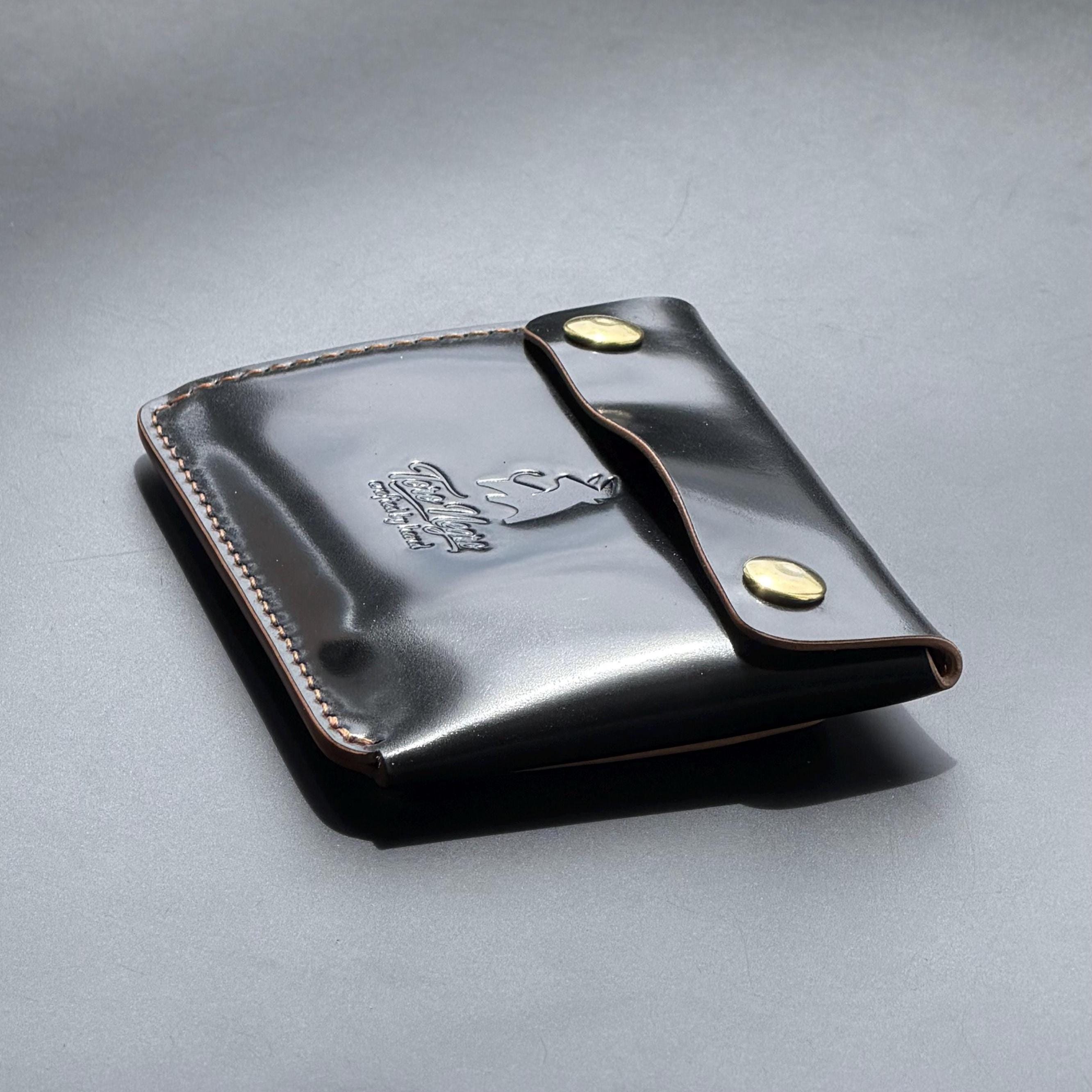 Rocado Shell Cordovan EDC Snap Flap Wallet – Black, Handstitched