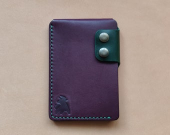Handgemachte Grün & Lila Leder Kartenhalter: Minimalistische Brieftasche