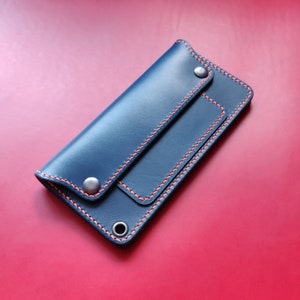 Cartera Camionera Larga de Cuero "Buttero" de Curtido Vegetal, Con Anilla para Cadena o Cordón, Cartera Hecha a Mano para Jinete, Motociclista o Camionero