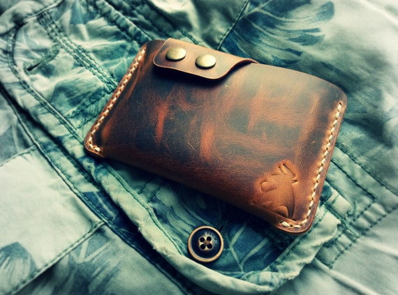 Leather Slim Card Holder: Minimalist Compact Wallet with Snaps