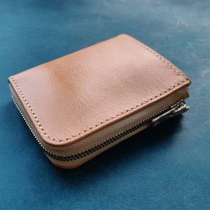 Cartera pequeña con cremallera, cartera con cremallera y monedero de curtido vegetal, cartera compacta de piel Buttero