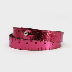 WRIST RULER Hot Pink Metallic | Tape Measure Bracelet | Leather Cuff | Leather Wrap Bracelet | Sewing | Knitting | Crochet | Notion | Gift