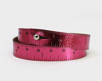 WRIST RULER Hot Pink Metallic | Tape Measure Bracelet | Leather Cuff | Leather Wrap Bracelet | Sewing | Knitting | Crochet | Notion | Gift