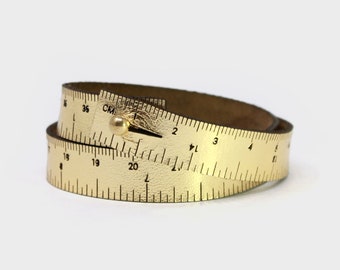 WRIST RULER Gold | Tape Measure Bracelet | Leather Cuff | Leather Wrap Bracelet | Sewing | Knitting | Crochet | Notion | Gift