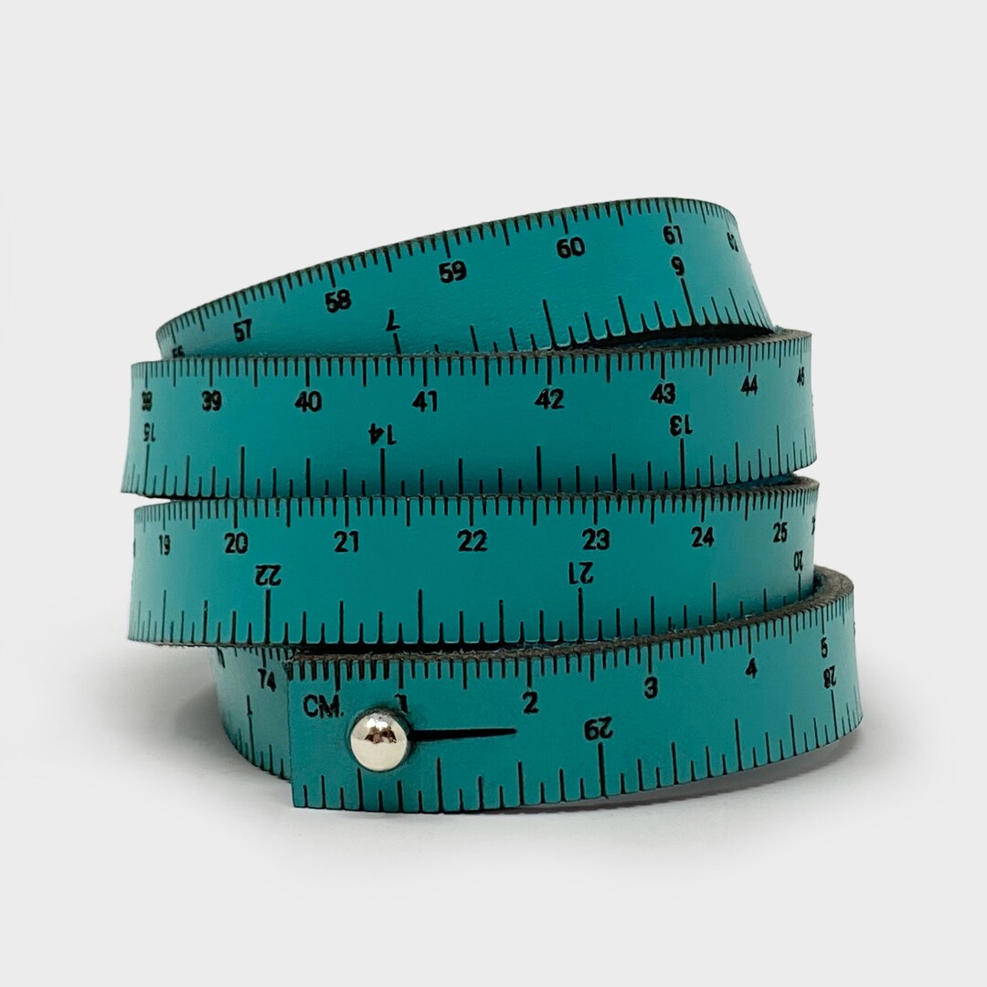 Cuff Wide Ruler Teal Leather Wrist Ruler Bracelet: 30