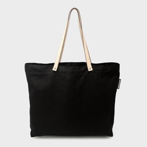 Tote Ruler Knitting Project Bag Black | Waxed Canvas Bag, Knitting bag, Crafters Pouch, Leather handle, Crochet, Sewing, Drawstring Bag