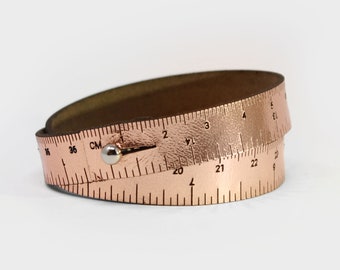 WRIST RULER Rose Gold | Tape Measure Bracelet | Leather Cuff | Leather Wrap Bracelet | Sewing | Knitting | Crochet | Notion | Gift