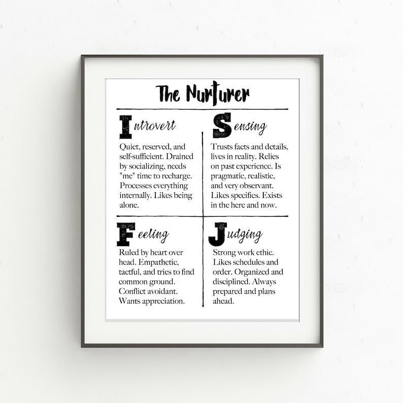 Myers-Briggs Individuality Trait Printable, ISFJ, The Nurturer graphic regarding Myers Briggs Test Printable identify Myers-Briggs Individuality Trait Printable, ISFJ, The Nurturer