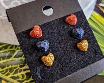 Sparkle resin heart trio stud earrings