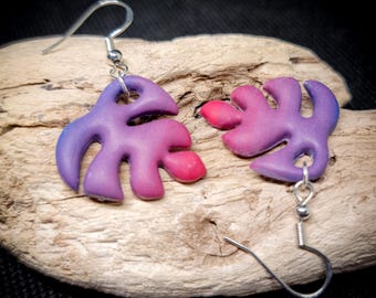Bi Pride Monstera Plant Leaf Earrings | Purple | Houseplant | Cheeseplant | Bisexual | Pride | Hooks | Silver | Sterling | 925 | Ombre