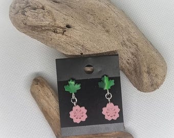 Dangly flower + leaf earrings