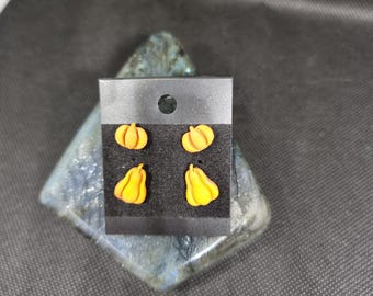 Autumn Squash Stud Set | Fall | Goth | Witch | Spooky | Veggie | Orange | Pumpkin | Halloween
