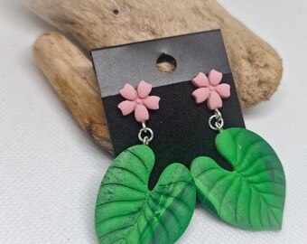 Dangly flower + leaf earrings