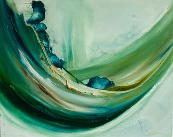 Original Abstract Art Painting-Green Ocean