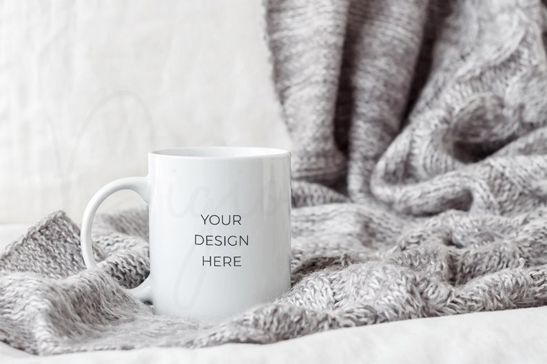 Download Mug mockup gray blanket PSD product photography styled ...