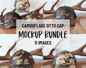 Camouflage Trucker Hat Mockup Bundle | Otto Cap 105-1247, camo hat mockup, camo trucker hat, hat for men mockup, mens camo hat, otto mockup