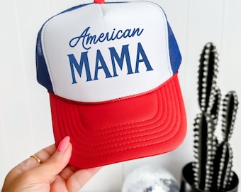Gorra de camionero de espuma bordada American Mama / gorra de mamá del 4 de julio, gorra de camionero para mamá, gorra del Día de la Madre, gorra del Día del Lago para mamá, regalos para mamá