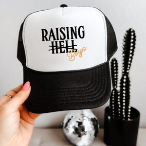 Raising Boys Foam embroidered trucker hat | boy mom hat, boy mom gifts, boy mama trucker hat, mama trucker hat, funny hat for mom
