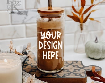 Fall Design Glass Can Mockup | 20oz Glass Can Mockup, Libbey Glass Mockup, Glass Cup Mockup, Coffee Cup Mockup, Fall Cup Mockup, Fall Coffee