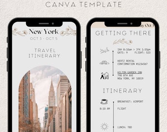 Travel Itinerary Canva Template | Travel Itinerary Mobile Template, Digital Template Download, Traveling Guide, Printable Travel Guide