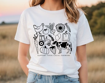 Support Your Local Farmers SVG | farmers market svg, farm doodles, farm animal drawings, vegetable doodles, shop local svg, agriculture svg