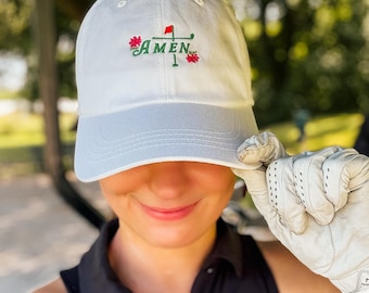 Amen Golf Azalea Embroidered Hat | golf hat for women, golf girls gift, fore the girls, cute golf hat, christian golf hat, faith golf hat