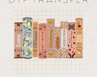 Früchte des Geistes Bücher Siebdruck Transfer | DTF-Transferdruck, christliches T-Shirt-Design, druckfertiges Design, Glaube DTF-Transferfolie